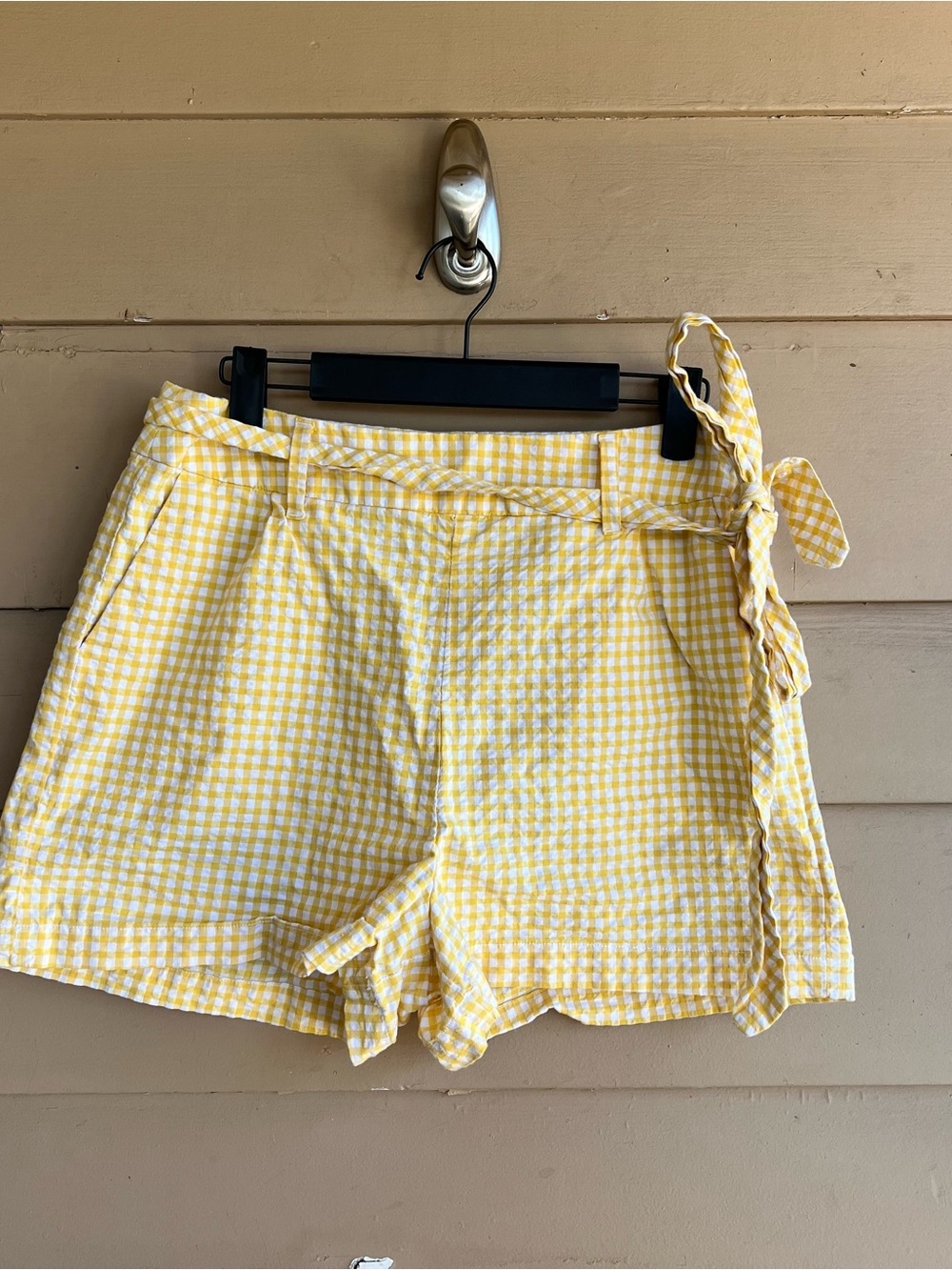A New Day Yellow Gingham High-Waist Belted Shorts Womens Size 10 RN17730